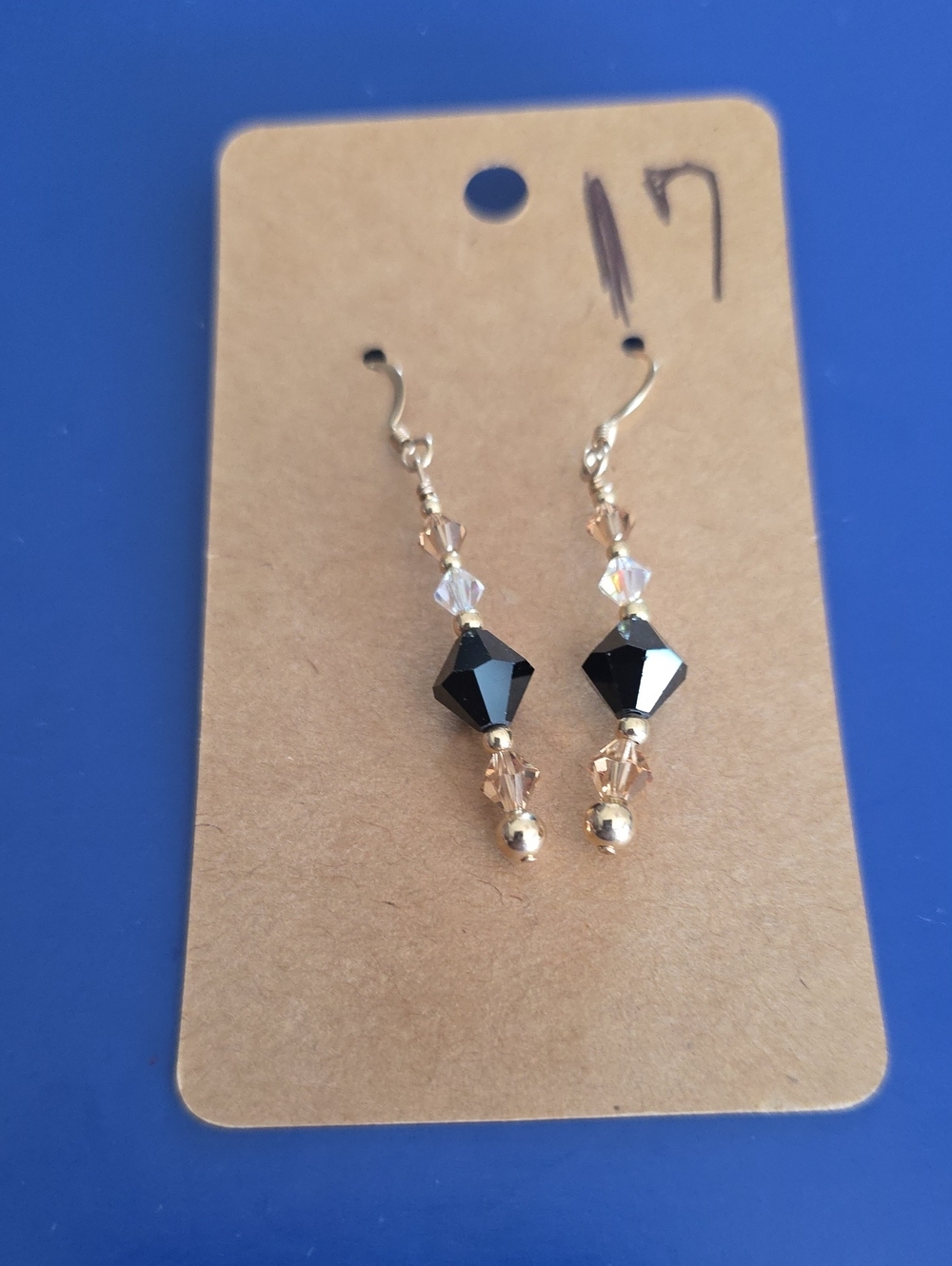 Classic Black and Gold Tone Swarovski Crystal Drop Earrings